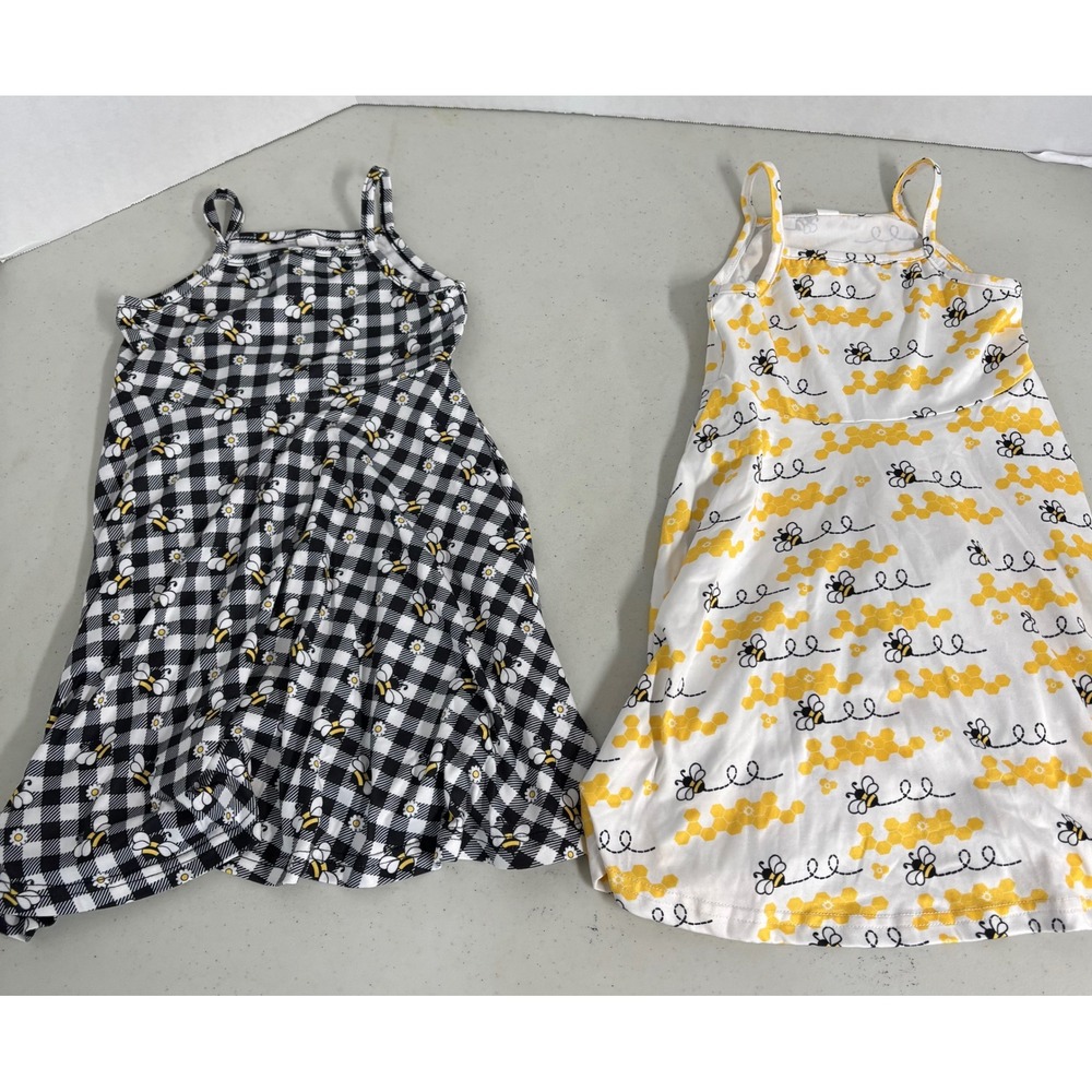 Kids‎ 2T-3T Bee Honeycomb set of 2 Gingham Sundress Spaghetti Strap Dresses